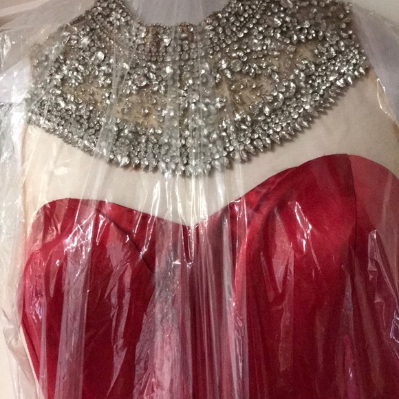 Jovani red embellished high neck formal-SOLD - Picture 4 of 7